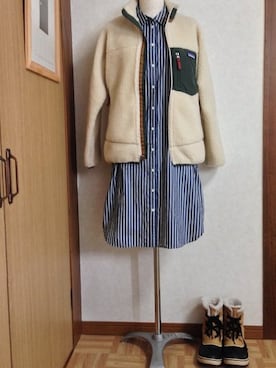 「パタゴニア」｜「アイテム（シャツワンピース）」を使った、ﾓﾐさん（レディース・160cm）の冬コーディネート