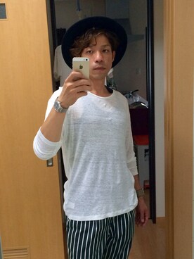 「ZARA（ザラ）のアイテム（Tシャツ/カットソー、ホワイト系）」を使った、kihaさん（メンズ・169cm）の夏コーディネート