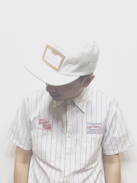 「Supreme （シュプリーム）のアイテム（キャップ、ホワイト系）」を使った、VCSandVCSさん（メンズ・175cm）の夏コーディネート