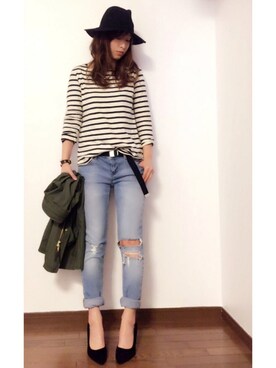 「GLOBAL WORK（グローバルワーク）のフェルトナカオレＨＡＴ/565115（ハット）」を使った、sana さん（レディース・166cm）の春コーディネート