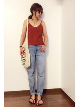 「ニットキャミソール」｜「アイテム（ビーチサンダル）」を使った、sana さん（レディース・166cm）の夏コーディネート