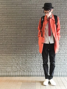 「Design Tshirts Store graniph（デザイン　ティーシャツ　ストア　グラニフ）のアイテム（ステンカラーコート）」を使った、のろ助さん（メンズ・177cm）の秋コーディネート