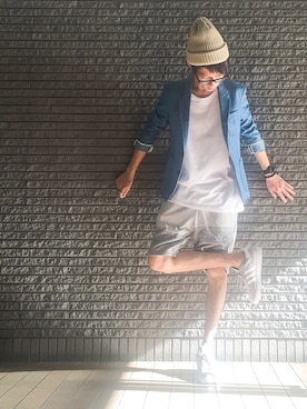 「Design Tshirts Store graniph（デザイン　ティーシャツ　ストア　グラニフ）のアイテム（パンツ）」を使った、のろ助さん（メンズ・177cm）の夏コーディネート