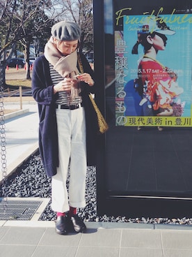 「ORCIVAL（オーシバル）の【ORCIVAL(オーシバル)】コットンロード フレンチバスクシャツ（Tシャツ/カットソー）」を使った、はなこさん（レディース・165cm）の冬コーディネート