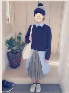 「CONVERSE（コンバース）のアイテム（ニットキャップ/ビーニー）」を使った、Ayanaさん（レディース・151cm）の冬コーディネート