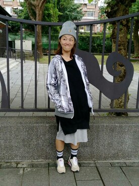 「PUMA（プーマ）のアイテム（モッズコート）」を使った、彭小瑜さん（レディース・168cm）の秋コーディネート