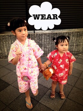 「アイテム（水着/着物・浴衣、レッド系）」を使った、urihanoさん（キッズ・110cm）の夏コーディネート