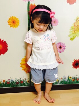 「coeur a coeurのアイテム（Tシャツ/カットソー、ピンク系）」を使った、Yuka さん（レディース）の夏コーディネート