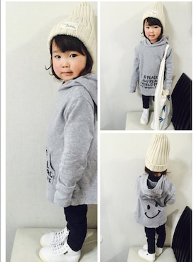 「RETRO GIRL（レトロガール）のアイテム（ニットキャップ/ビーニー）」を使った、yucchanさん（キッズ・90cm）の冬コーディネート