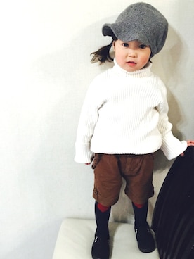 「アイテム（ダウンベスト、ブラウン系）」を使った、yucchanさん（キッズ・90cm）の冬コーディネート