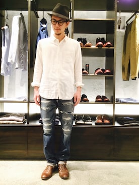 「アイテム（ドレスシューズ、ブラウン系）」を使った、yakabeさん（メンズ・175cm）の夏コーディネート