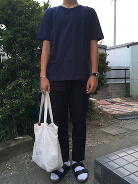 「7月WEAR夏のサンダル祭り」｜「アイテム（スラックス）」を使った、HASSHIさん（メンズ・170cm）の夏コーディネート