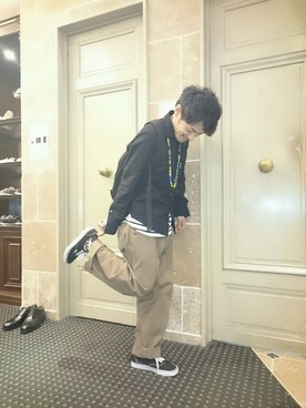 「GIANNETTO（ジャンネット）のアイテム（ジャケット/アウター）」を使った、福田雅人さん（メンズ・165cm）の秋コーディネート
