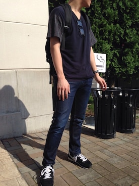 「COMME des GARCONS（コムデギャルソン）のアイテム（Tシャツ/カットソー、ブラック系）」を使った、yuyさん（メンズ・169cm）の夏コーディネート