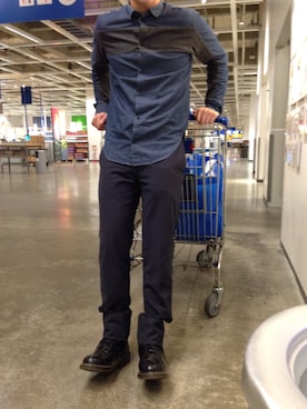 「CARVEN（カルヴェン）のアイテム（シャツ/ブラウス、ブルー系）」を使った、yuyさん（メンズ・169cm）の秋コーディネート