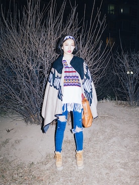 「VINTAGE（ヴィンテージ）のアイテム（ヘアバンド）」を使った、山岸さん（レディース・156cm）の春コーディネート