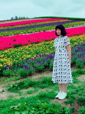 「E hyphen world gallery（イーハイフンワールドギャラリー）のアイテム（ワンピース、ホワイト系）」を使った、もさん（レディース・160cm）の秋コーディネート
