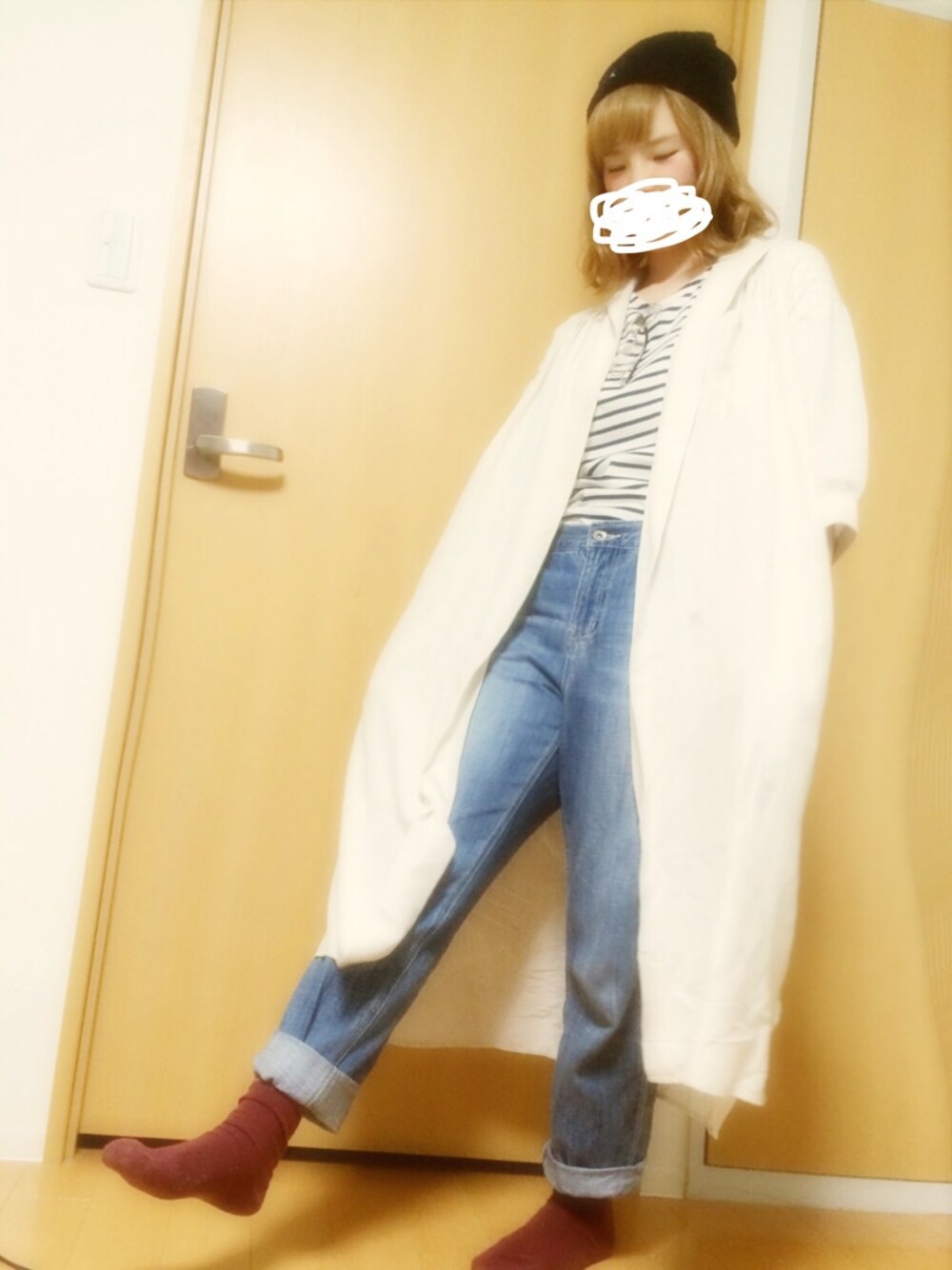 「バックパック、ニット帽、ボーダートップス」｜「w closetのボーイフレンドデニムパンツ（デニムパンツ、ブルー系）」を使った、よんなさん（レディース・160cm）の夏コーディネートの1枚目の写真