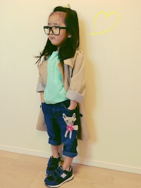 「動物モチーフ」｜「アイテム（トレンチコート）」を使った、hinatさん（キッズ・100cm）の春コーディネート