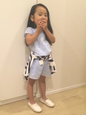 「アイテム（ヘアアクセサリー、ブルー系）」を使った、hinatさん（キッズ・100cm）の夏コーディネート