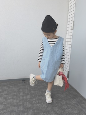 「デニムワンピース」｜hinatさん（キッズ・100cm）の春コーディネート