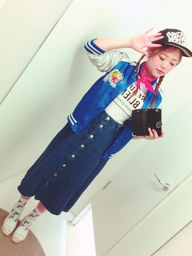 「バンダナ」｜「アイテム（スタジャン）」を使った、#MlKlTyさん（レディース・155cm）の春コーディネート