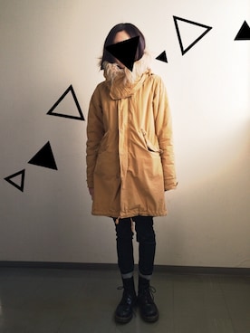 「ネルシャツ」｜「アイテム（モッズコート）」を使った、さやかさん（レディース・157cm）の冬コーディネート