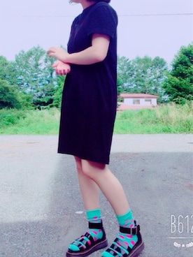 「niko and...（ニコアンド）の綿ベアテンタンクトップワンピース【niko and...】（ワンピース、ブラック系）」を使った、*さあや*さん（レディース・150cm）の夏コーディネート