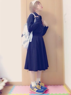 「GU（ジーユー）の（GU）バックジップフレアスカート（スカート、ブラック系）」を使った、*さあや*さん（レディース・150cm）の秋コーディネート