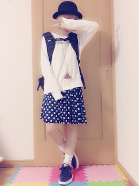 「Basiquenti（ベーシックエンティ）のBASIQUENTI フェルトフラットパイプダービーハット（ハット、ブラック系）」を使った、*さあや*さん（レディース・150cm）の秋コーディネート