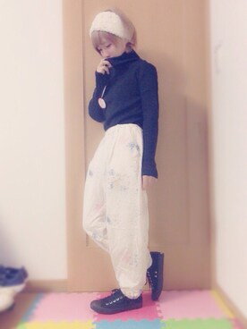 「niko and...（ニコアンド）の綿レーヨン 星空イージーパンツ【niko and...】（その他パンツ、ホワイト系）」を使った、*さあや*さん（レディース・150cm）の秋コーディネート