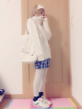 「CIAOPANIC（チャオパニック）の【Ciaopanic】ファーヘアバンド（ヘアバンド、ホワイト系）」を使った、*さあや*さん（レディース・150cm）の秋コーディネート