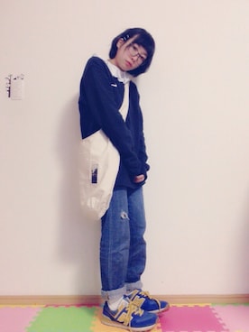 「and it_（アンドイット）のキャンバス地ゆるショルダーオリジナルロゴバッグ（ショルダーバッグ、ホワイト系）」を使った、*さあや*さん（レディース・150cm）の冬コーディネート