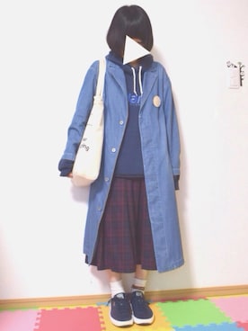 「古着のアイテム（スカート、ブルー系）」を使った、*さあや*さん（レディース・150cm）の春コーディネート