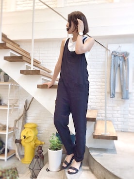 「Lagoon（ラグーン）のアイテム（オールインワン・サロペット）」を使った、hamaさん（レディース・162cm）の夏コーディネート