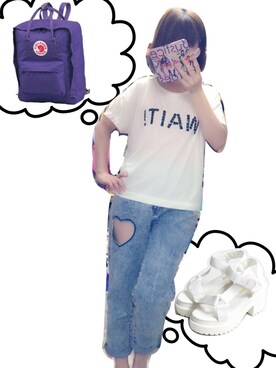 「fennica（フェニカ）のFJALLRABEN / kanken（バックパック/リュック、パープル系）」を使った、mikaさん（レディース・156cm）の春コーディネート