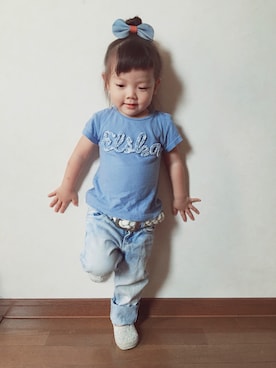 「アイテム（ヘアアクセサリー、ブルー系）」を使った、COCORO♡◡̈⃝⋆*さん（キッズ・90cm）の秋コーディネート