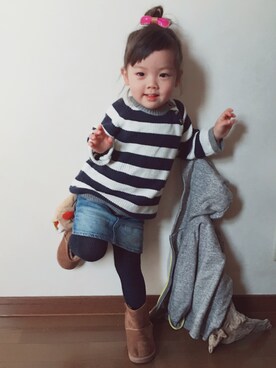「アイテム（タイツ/ストッキング、ブルー系）」を使った、COCORO♡◡̈⃝⋆*さん（キッズ・90cm）の秋コーディネート