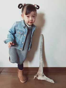 「アイテム（タイツ/ストッキング、ブルー系）」を使った、COCORO♡◡̈⃝⋆*さん（キッズ・90cm）の冬コーディネート