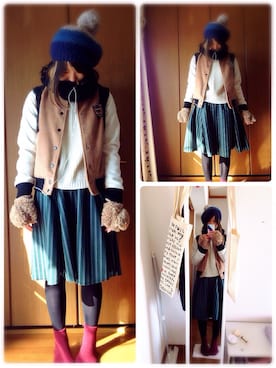 「みどり」｜「アイテム（ハンチング/ベレー帽）」を使った、shioriさん（レディース・162cm）の冬コーディネート