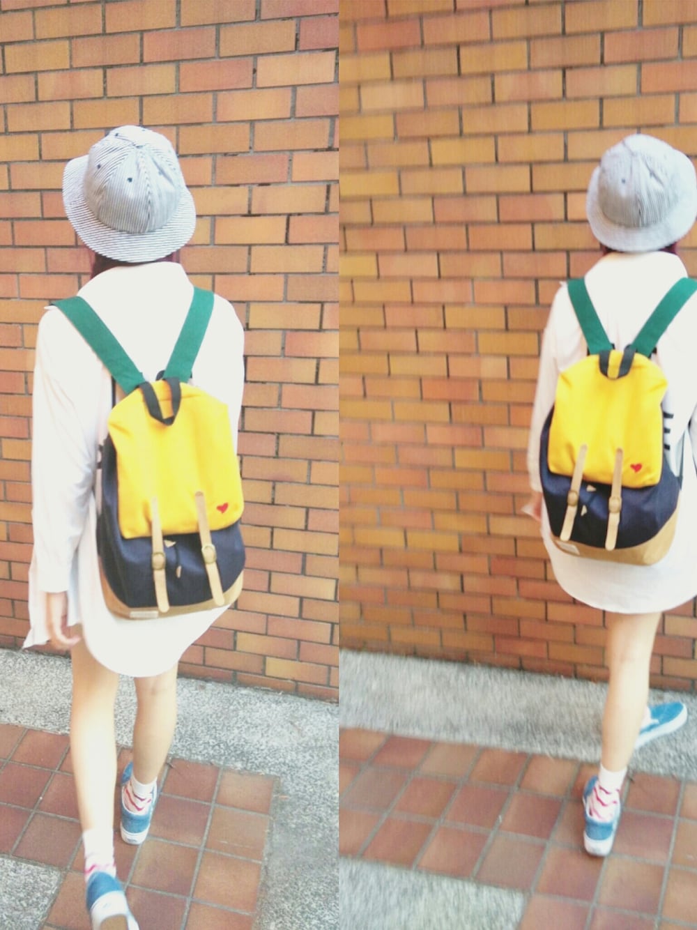 「hkgirl、shrit、white、denim、summer、spring、hat」｜「ice fireのアイテム（バッグ、その他）」を使った、cococさん（レディース・168cm）の春コーディネートの1枚目の写真
