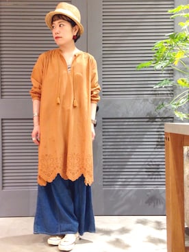 「orslow」｜「アイテム（ワンピース/ドレス）」を使った、おかもさん（レディース・155cm）の夏コーディネート