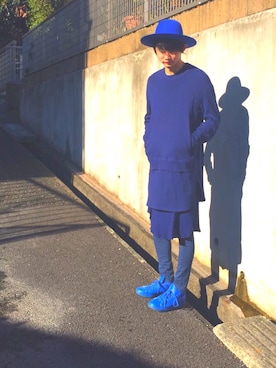 「blue」｜「アイテム（スウェット）」を使った、ひろきちさん（メンズ・175cm）の冬コーディネート