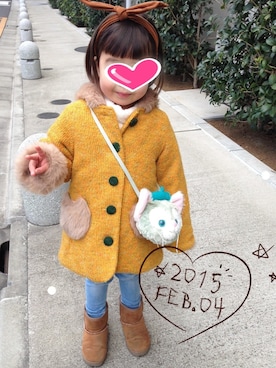 「apres les cours（アプレレクール）のアイテム（その他アウター）」を使った、くみさん（キッズ・100cm）の冬コーディネート