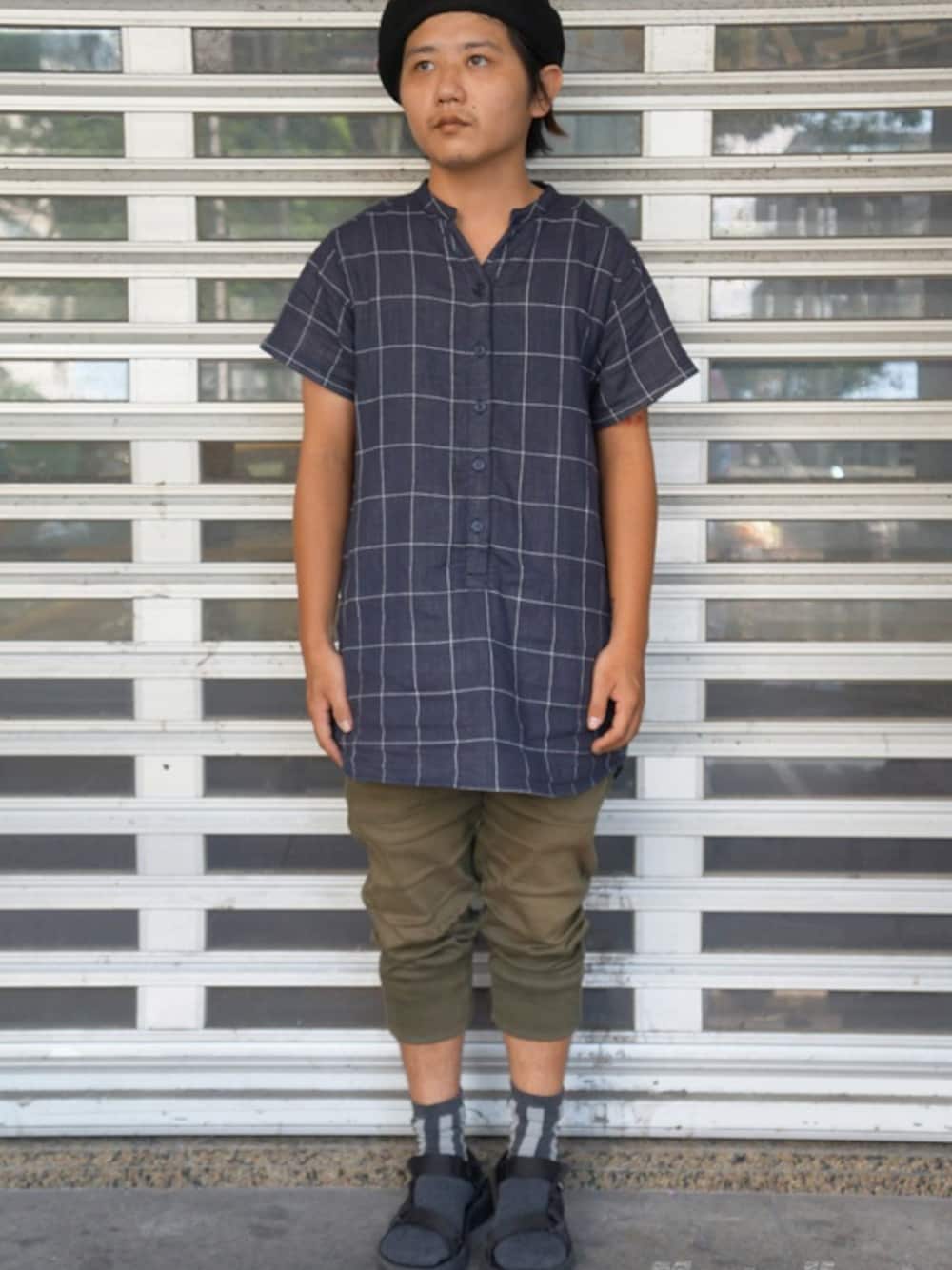 「MUJI、new york hat、teva、REMIX、MasterHands」｜「NEW YORK HATのNEW YORK HAT（ハンチング/ベレー帽、ブラック系）」を使った、masterhandsさん（メンズ・160cm）の夏コーディネートの1枚目の写真