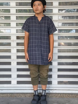 「MUJI」｜「アイテム（ハンチング/ベレー帽）」を使った、masterhandsさん（メンズ・160cm）の夏コーディネート