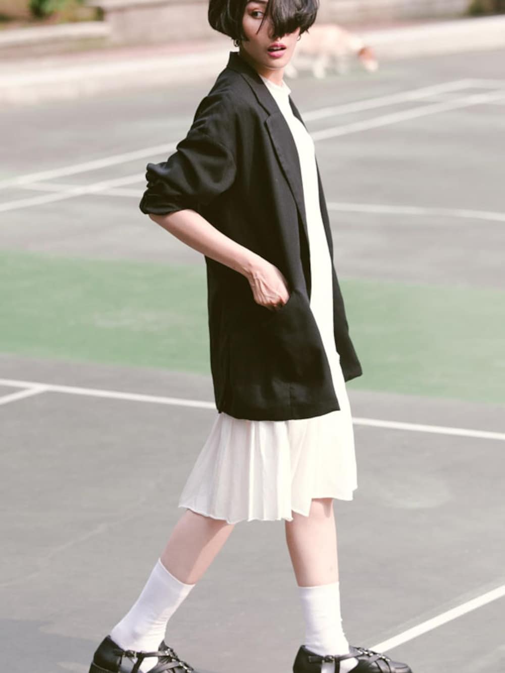 「MasterHands」｜「TRAN泉のBLAZER: TRAN 泉 （その他アウター、ブラック系）」を使った、masterhandsさん（レディース・160cm）の夏コーディネートの1枚目の写真