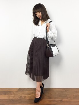 ARISAさんの「【店舗限定商品】 チュールプリーツスカート」を使ったコーディネート