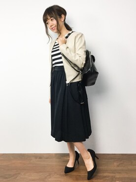 「M.deux（エムドゥ）のアイテム（ノーカラージャケット）」を使った、ARISAさん（レディース・155cm）の秋コーディネート