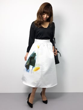 「Ameri（アメリ）のアイテム（スカート）」を使った、ARISAさん（レディース・155cm）の秋コーディネート